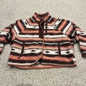 American Eagle Snap Front Fleece Jacket Sz M Aztec Pattern Pink Casual